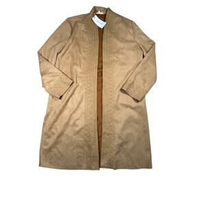 Solitaire Faux Suede Longline Cardigan Womens XL Tan Duster Embroidered Boho